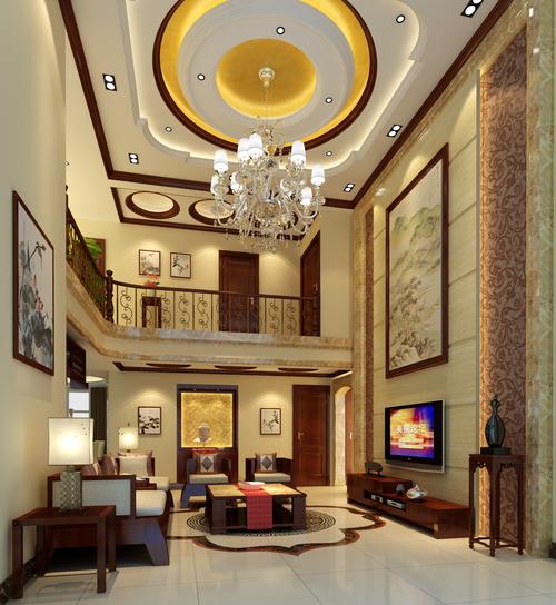 中式复式230平米装修报价家居风水室内设计广州装修实创装饰客厅